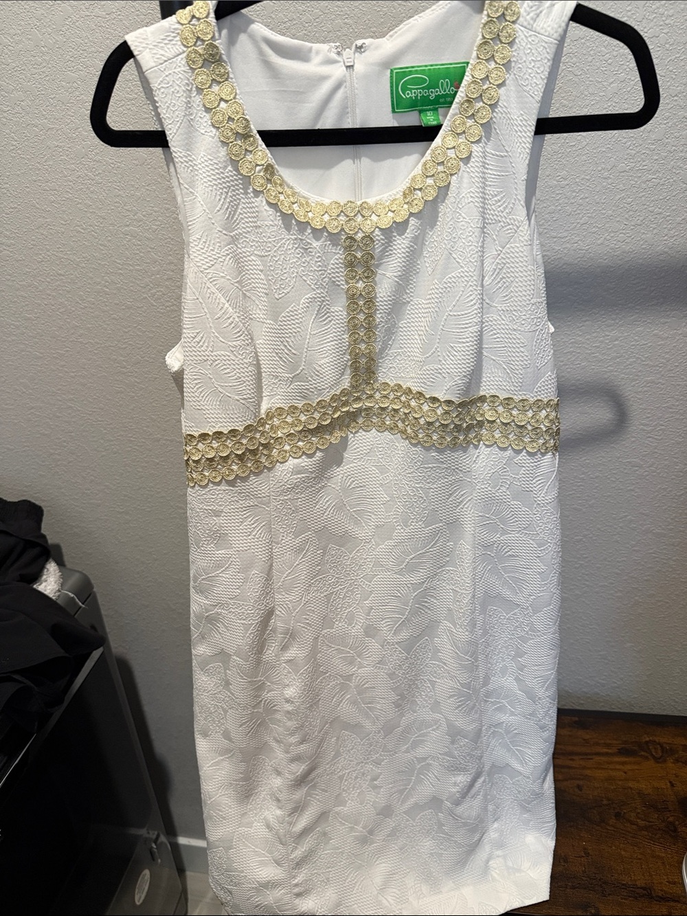 Pappagallo White Midi Dress with Gold Trim